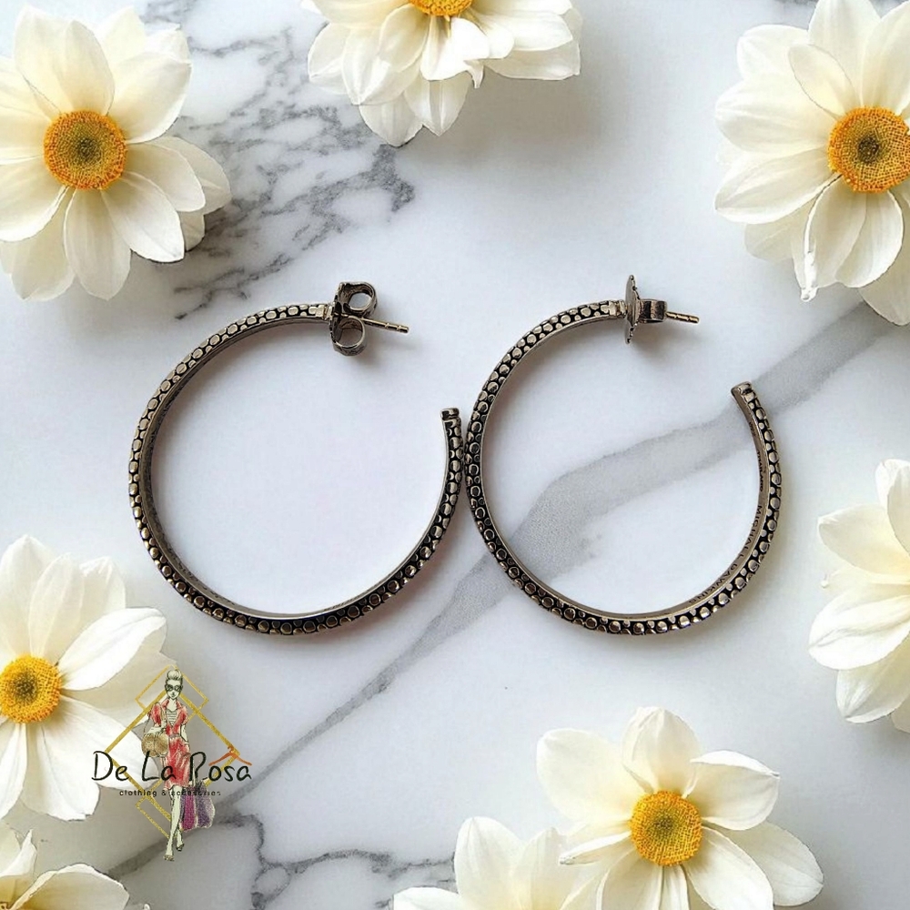 Vintage Michael Dawkins 925 Silver Snakeskin Pattern Hoop Earrings